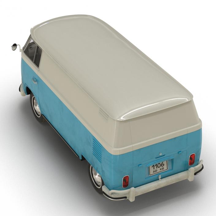 3D Volkswagen Type 2 Panel Van Rigged Blue 2