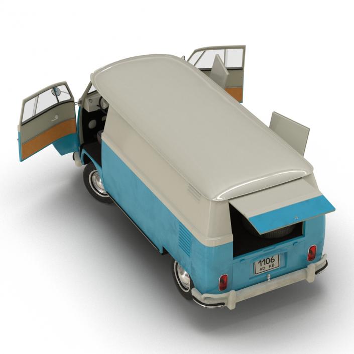 3D Volkswagen Type 2 Panel Van Rigged Blue 2