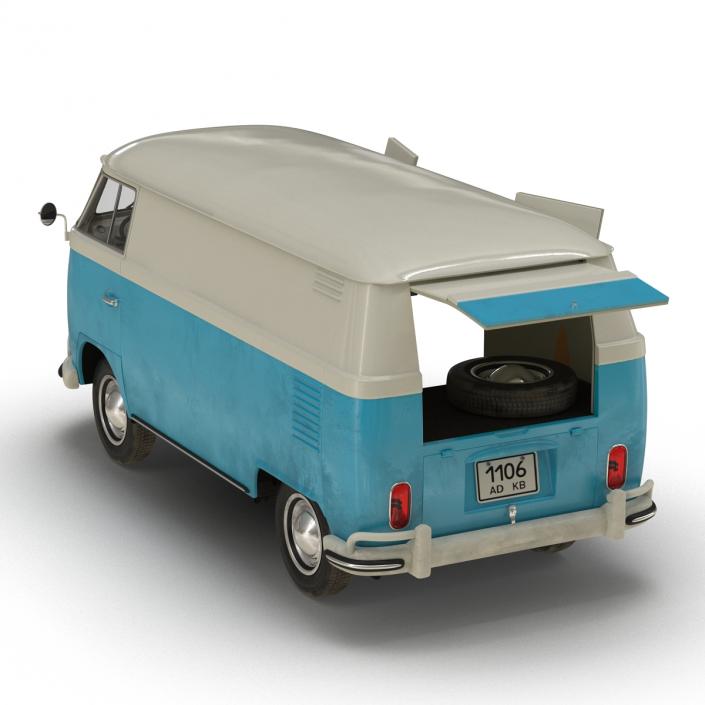 3D Volkswagen Type 2 Panel Van Rigged Blue 2