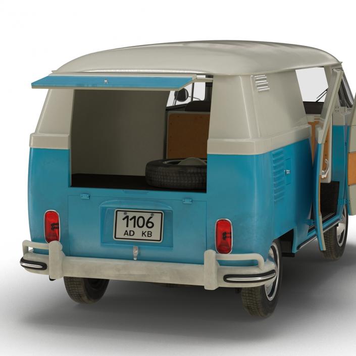 3D Volkswagen Type 2 Panel Van Rigged Blue 2