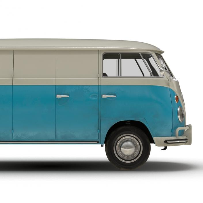 3D Volkswagen Type 2 Panel Van Rigged Blue 2