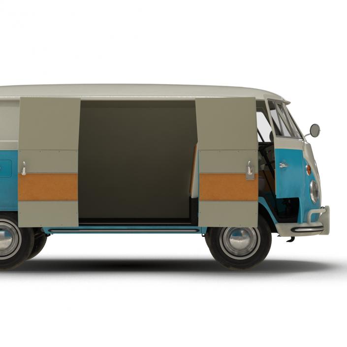 3D Volkswagen Type 2 Panel Van Rigged Blue 2