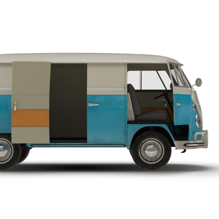 3D Volkswagen Type 2 Panel Van Rigged Blue 2