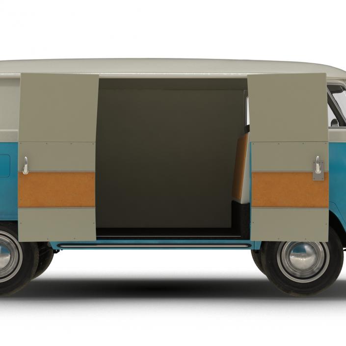 3D Volkswagen Type 2 Panel Van Rigged Blue 2