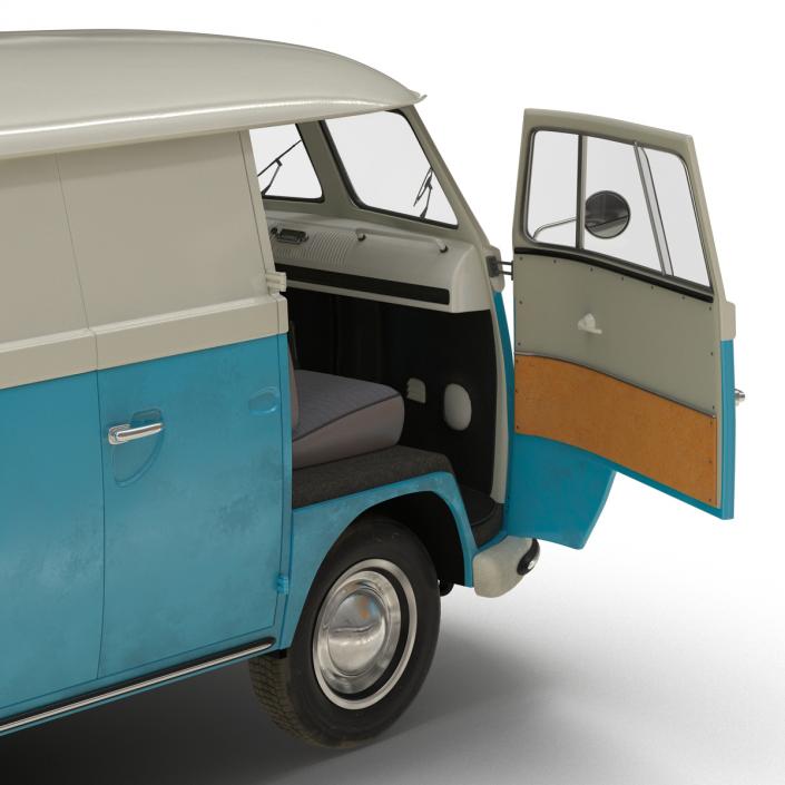 3D Volkswagen Type 2 Panel Van Rigged Blue 2