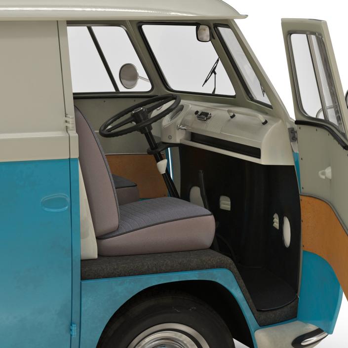 3D Volkswagen Type 2 Panel Van Rigged Blue 2