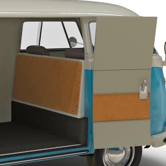 3D Volkswagen Type 2 Panel Van Rigged Blue 2