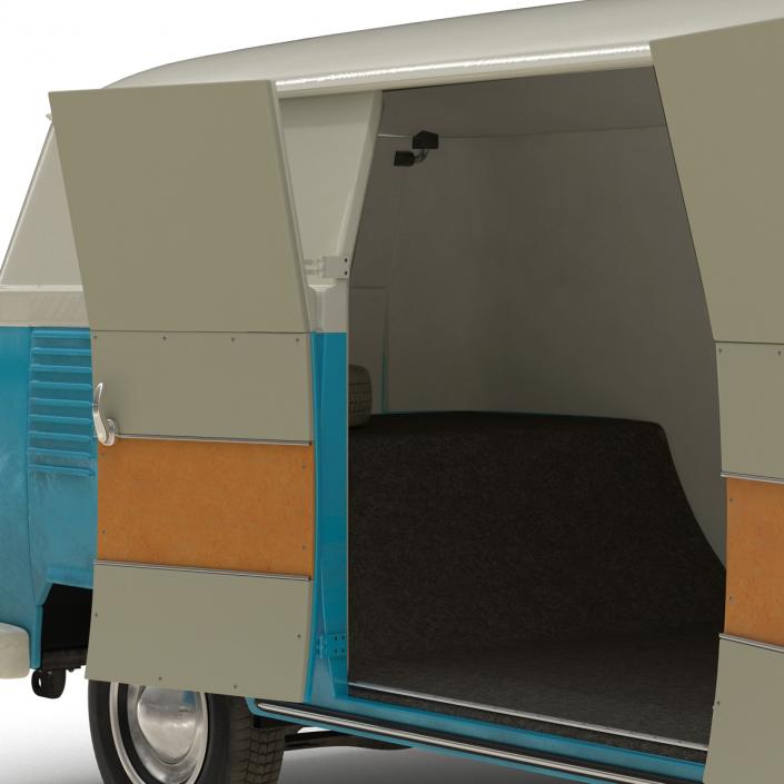 3D Volkswagen Type 2 Panel Van Rigged Blue 2