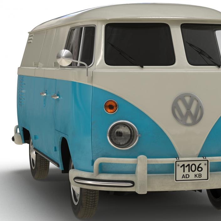 3D Volkswagen Type 2 Panel Van Rigged Blue 2