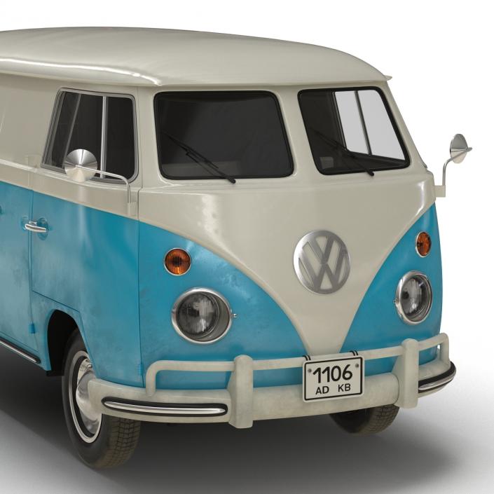 3D Volkswagen Type 2 Panel Van Rigged Blue 2