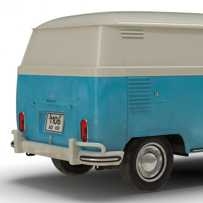 3D Volkswagen Type 2 Panel Van Rigged Blue 2