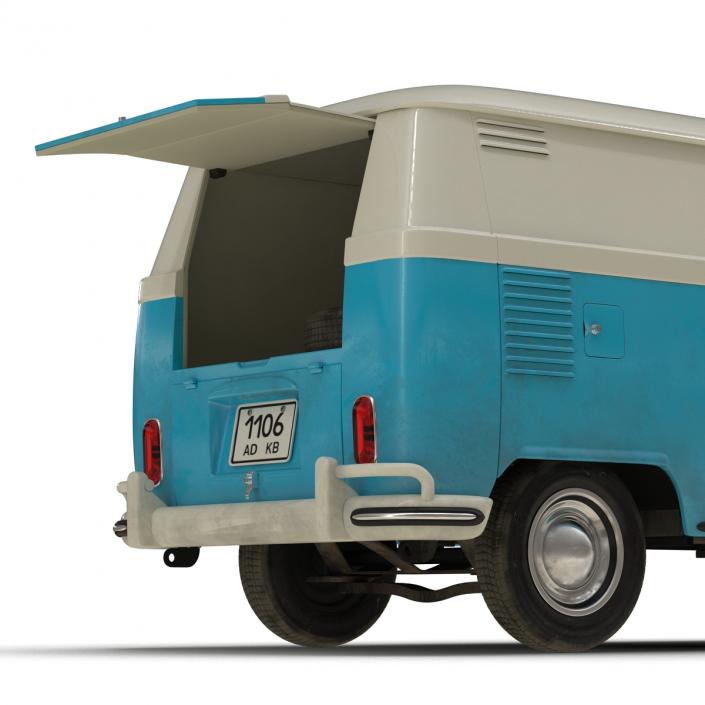 3D Volkswagen Type 2 Panel Van Rigged Blue 2