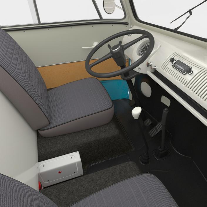 3D Volkswagen Type 2 Panel Van Rigged Blue 2