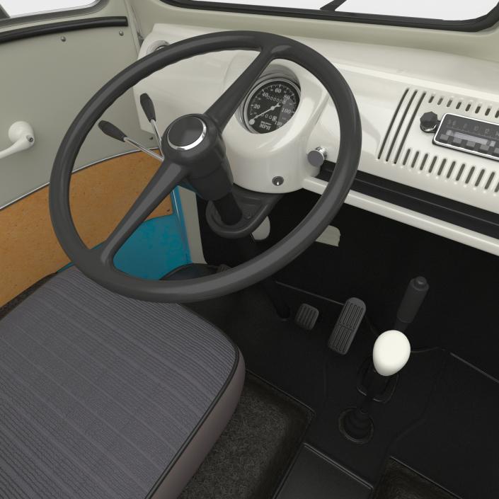 3D Volkswagen Type 2 Panel Van Rigged Blue 2