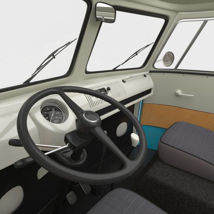 3D Volkswagen Type 2 Panel Van Rigged Blue 2