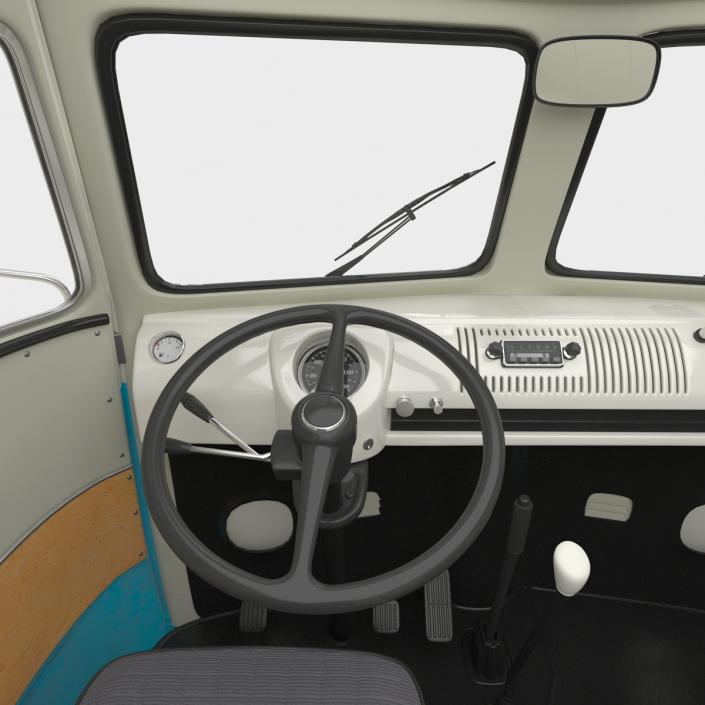 3D Volkswagen Type 2 Panel Van Rigged Blue 2