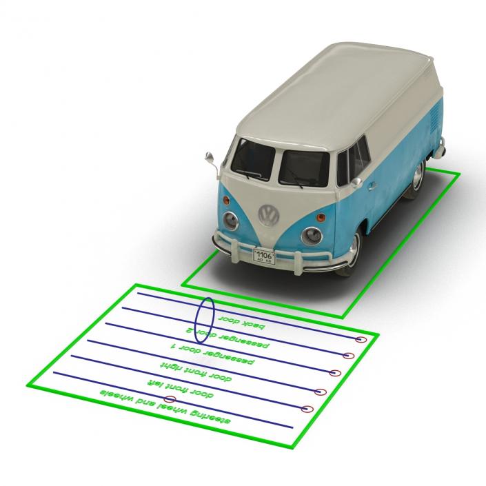 3D Volkswagen Type 2 Panel Van Rigged Blue 2