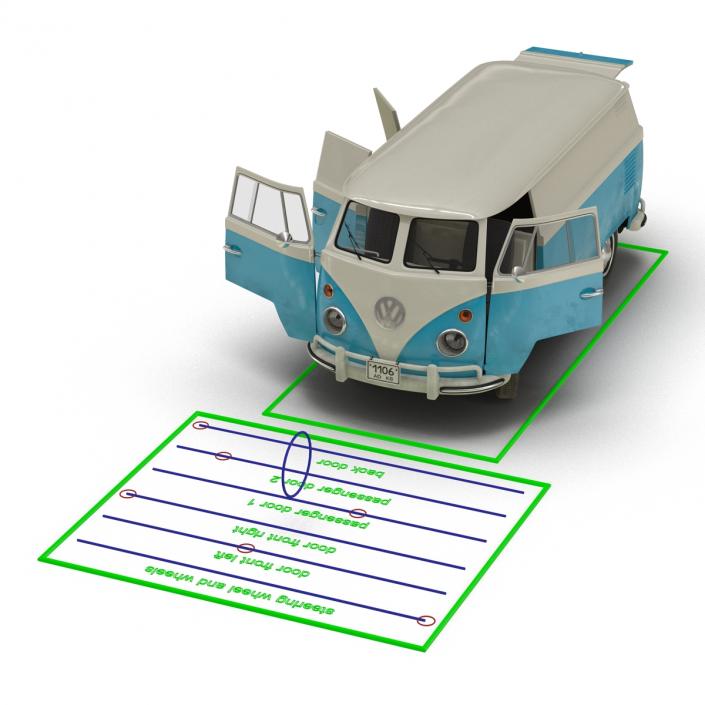 3D Volkswagen Type 2 Panel Van Rigged Blue 2