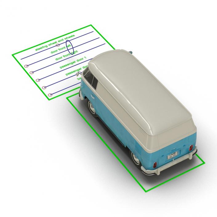 3D Volkswagen Type 2 Panel Van Rigged Blue 2