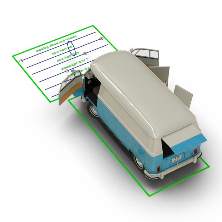 3D Volkswagen Type 2 Panel Van Rigged Blue 2