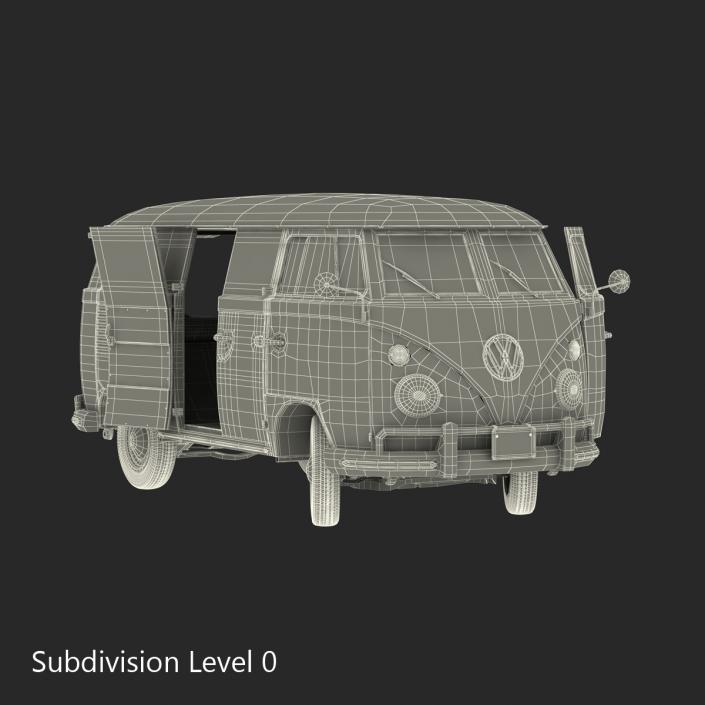 3D Volkswagen Type 2 Panel Van Rigged Blue 2