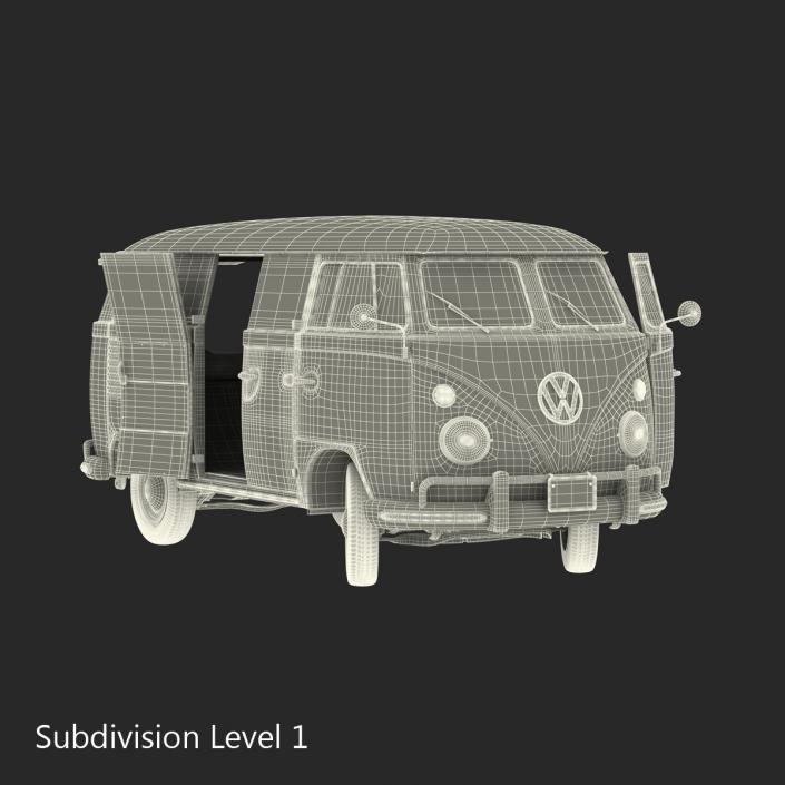 3D Volkswagen Type 2 Panel Van Rigged Blue 2