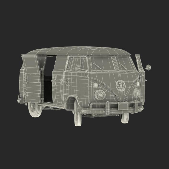 3D Volkswagen Type 2 Panel Van Rigged Blue 2