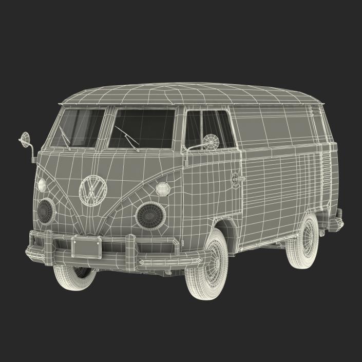 3D Volkswagen Type 2 Panel Van Rigged Blue 2