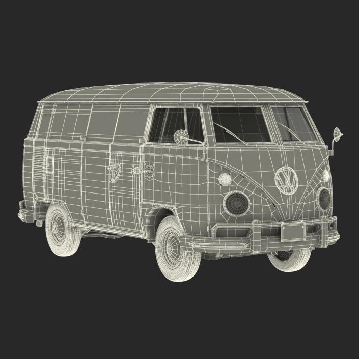 3D Volkswagen Type 2 Panel Van Rigged Blue 2