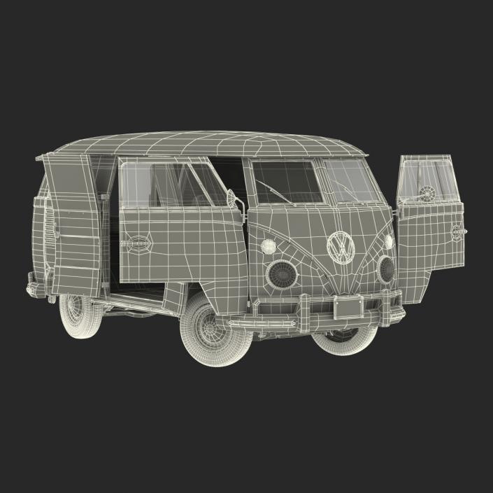 3D Volkswagen Type 2 Panel Van Rigged Blue 2