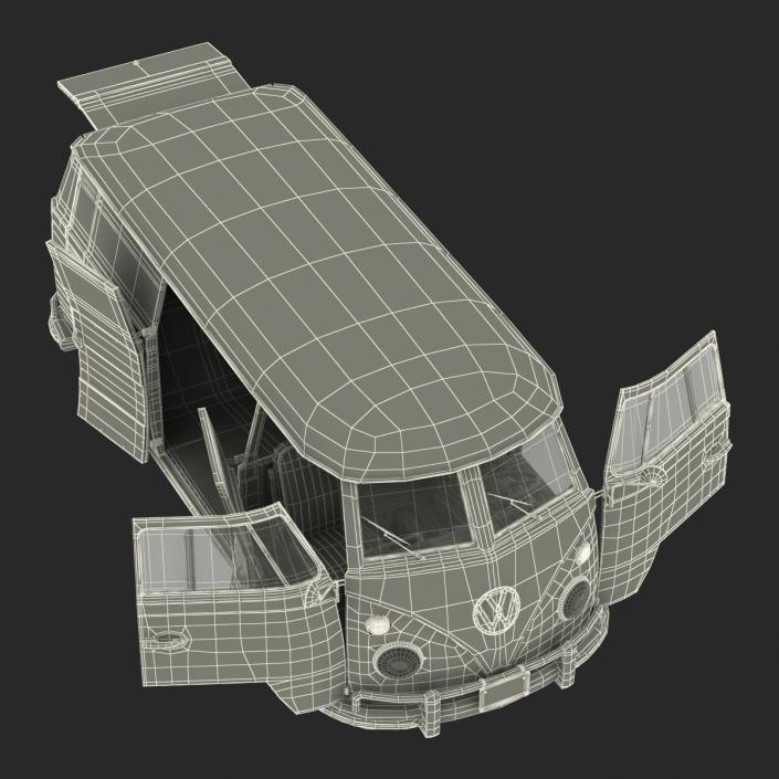 3D Volkswagen Type 2 Panel Van Rigged Blue 2