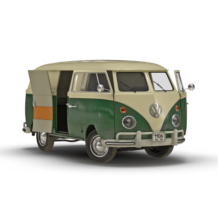 3D model Volkswagen Type 2 Panel Van Rigged Green