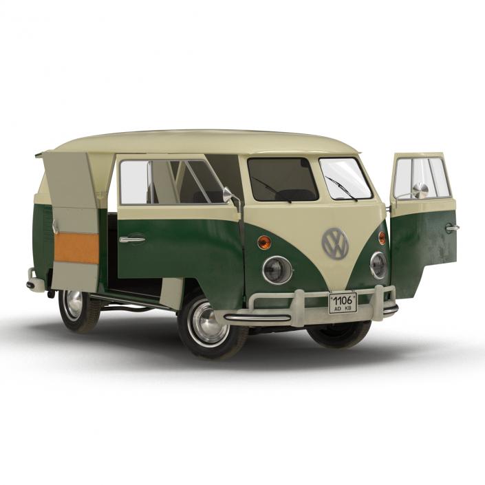 3D model Volkswagen Type 2 Panel Van Rigged Green