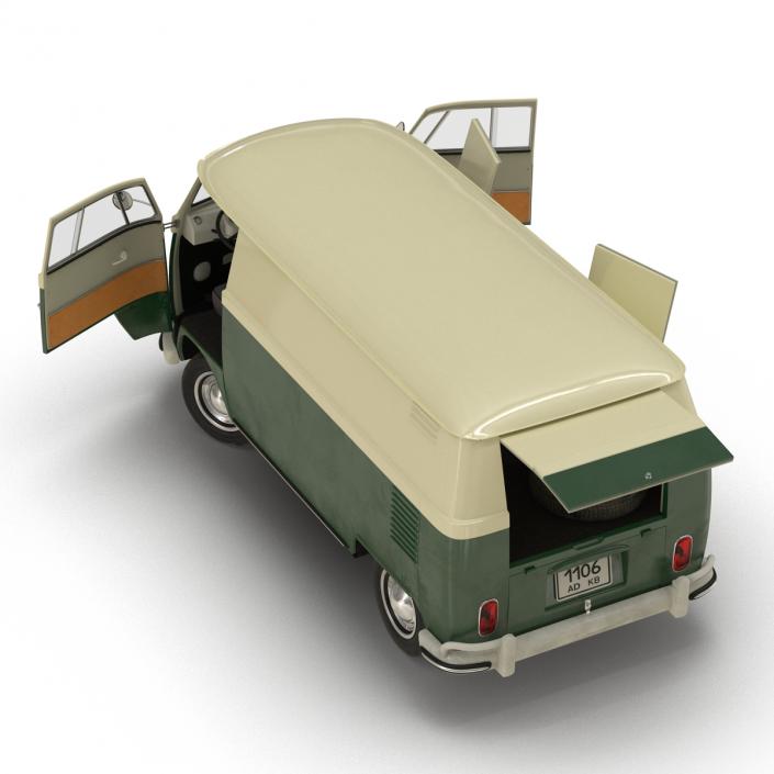 3D model Volkswagen Type 2 Panel Van Rigged Green