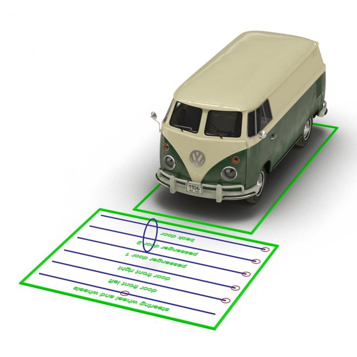 3D model Volkswagen Type 2 Panel Van Rigged Green