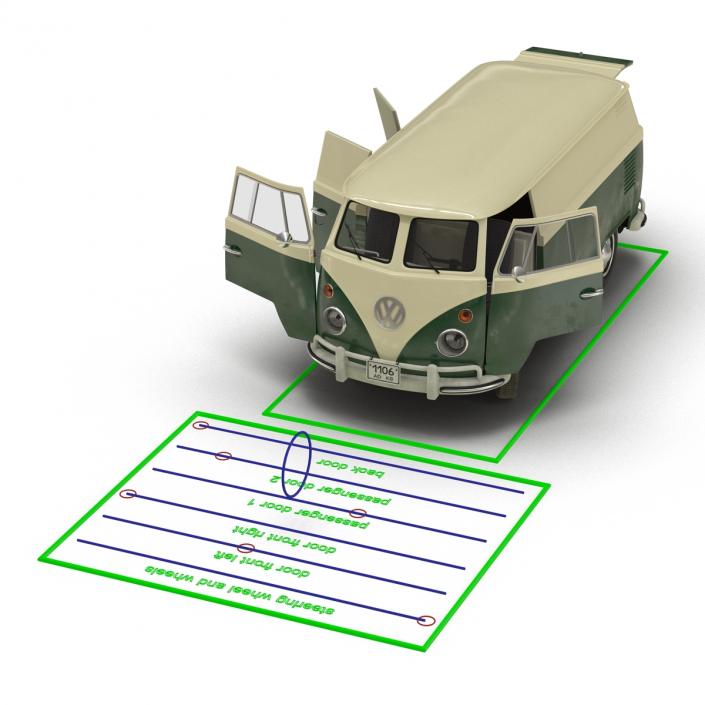 3D model Volkswagen Type 2 Panel Van Rigged Green