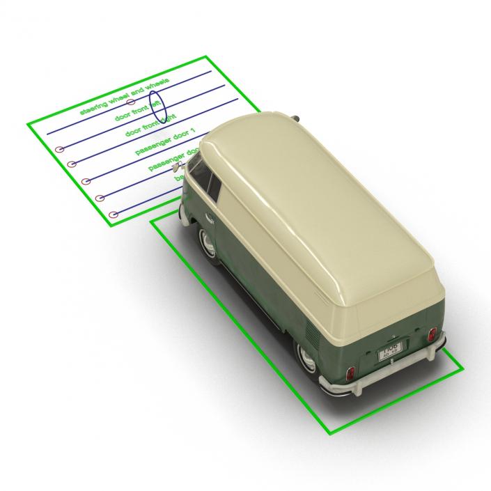 3D model Volkswagen Type 2 Panel Van Rigged Green