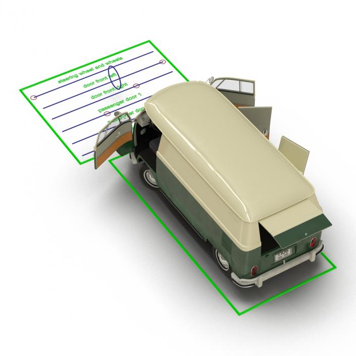 3D model Volkswagen Type 2 Panel Van Rigged Green