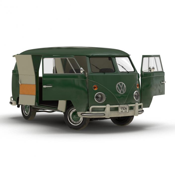 Volkswagen Type 2 Panel Van Rigged Green 2 3D