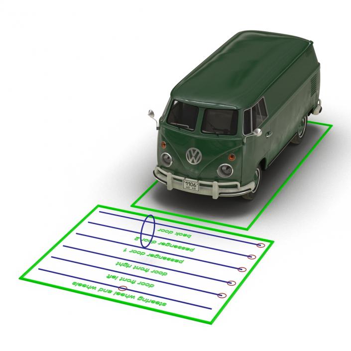 Volkswagen Type 2 Panel Van Rigged Green 2 3D