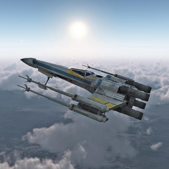 3D model Star Wars X-Wing Starfighter Rigged Blue