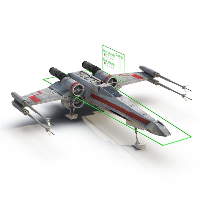 Star Wars X-Wing Starfighter Rigged Red 3D model