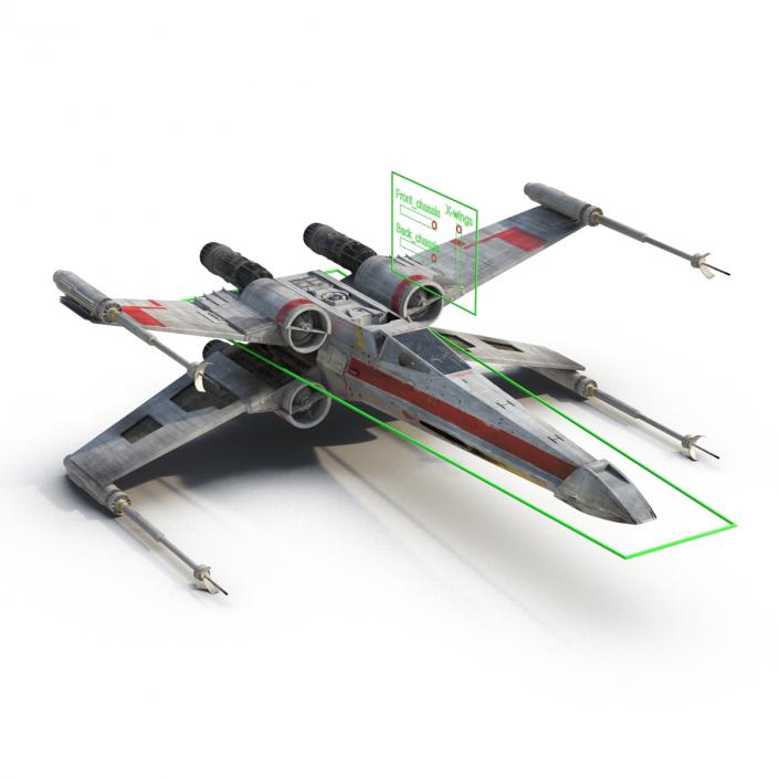 Star Wars X-Wing Starfighter Rigged Red 3D model