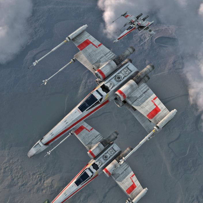 Star Wars X-Wing Starfighter Rigged Red 3D model