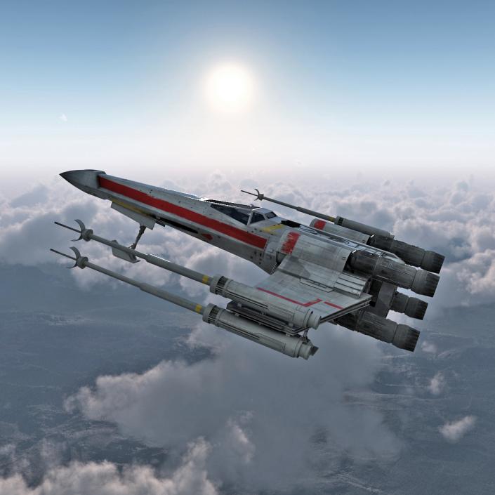 Star Wars X-Wing Starfighter Rigged Red 3D model