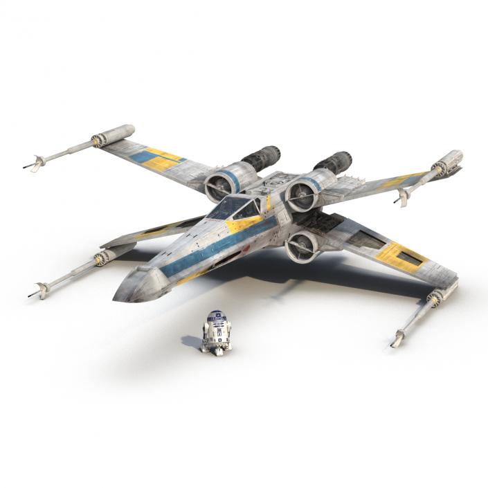 Star Wars X-Wing Starfighter and R2D2 Blue 3D