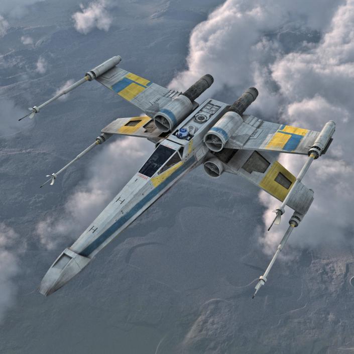 Star Wars X-Wing Starfighter and R2D2 Blue 3D