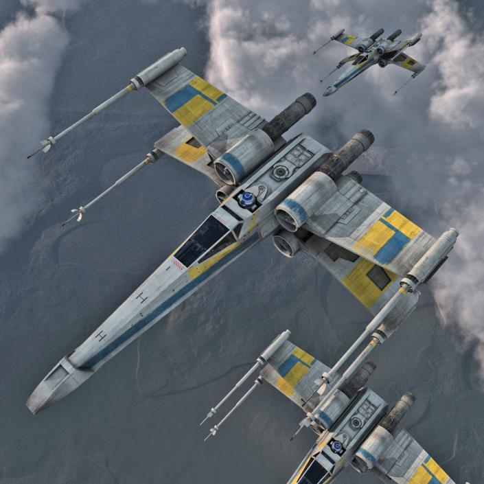 Star Wars X-Wing Starfighter and R2D2 Blue 3D