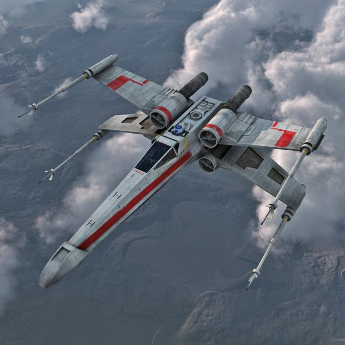 3D Star Wars X-Wing Starfighter and R2D2 Red