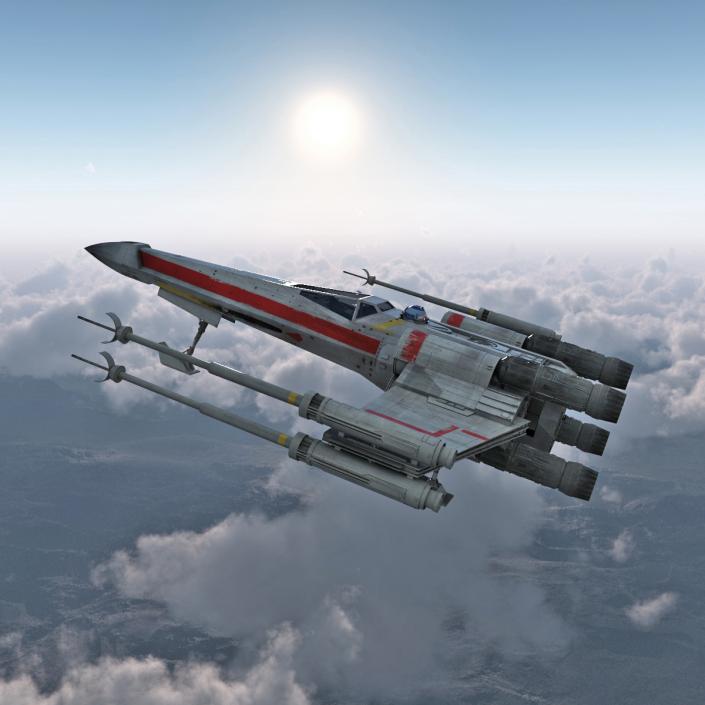 3D Star Wars X-Wing Starfighter and R2D2 Red 2 model